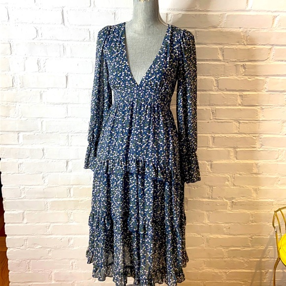 Shareen Collection Bohemian Blue Floral Maxi Dress Womens Size 6 - Picture 1 of 10